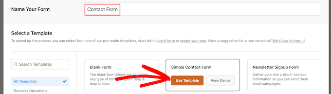 选择 WPForms 表单模板